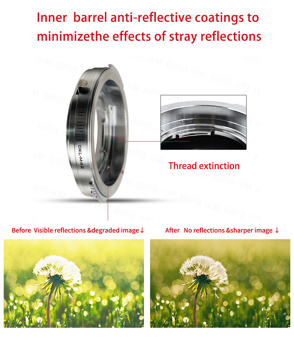 Laina adapter ring is suitable for transferring DKL lenses to M42 cameras