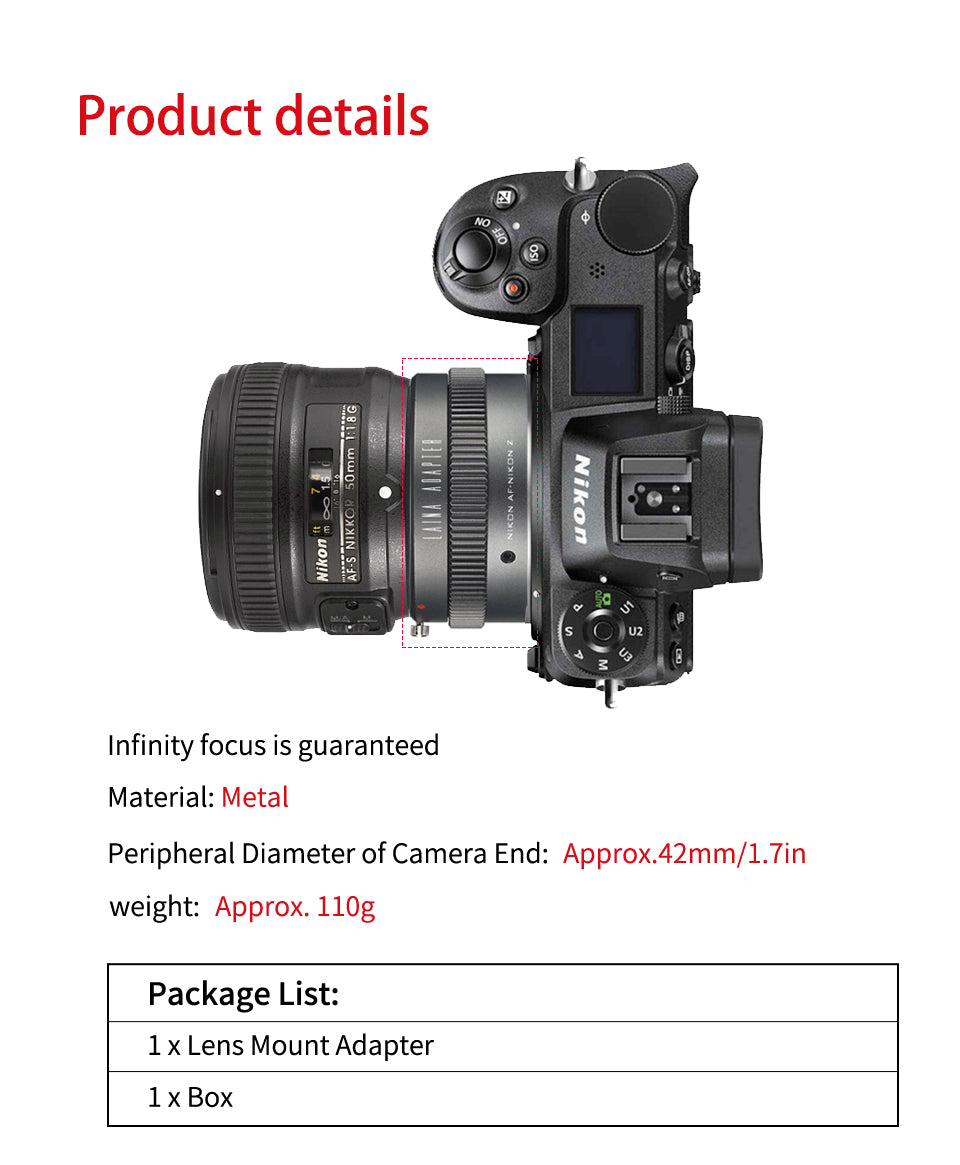 LAINA is suitable for FTZ Nikon NIKON G AI F lens to Z adapter ring