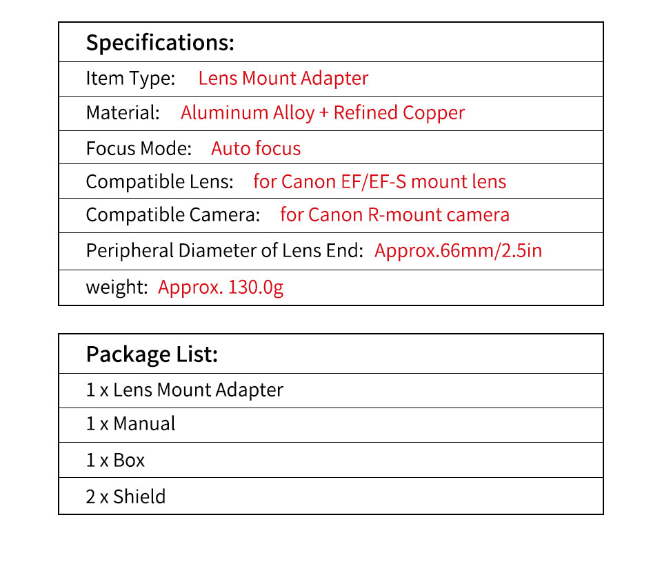 Laina Adapter: Canon EF EOS Lenses to EOS R/RP RF - Auto Focus