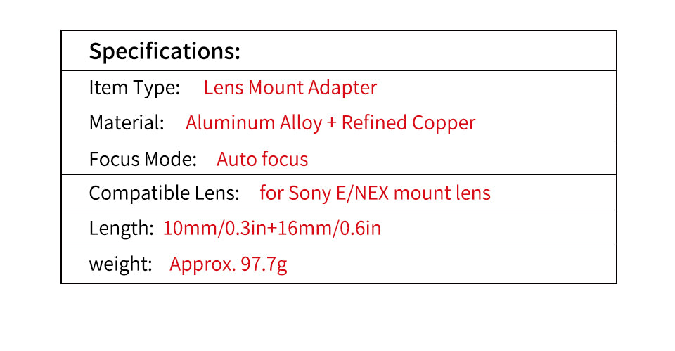 Sony E-port lens FE NEX automatic macro ring adapter ring