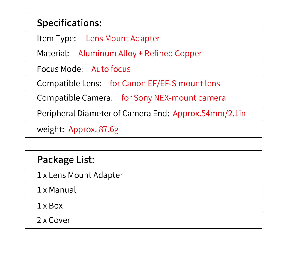 PLUS is suitable for Canon EF EOS to Sony E autofocus ring